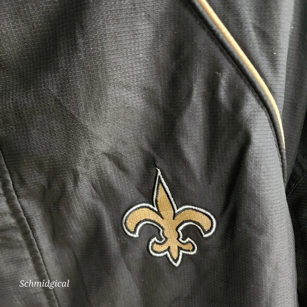 Reebok NFL New Orleans Saints Windbreaker Jacket Mens 2XL Black On Field Zip